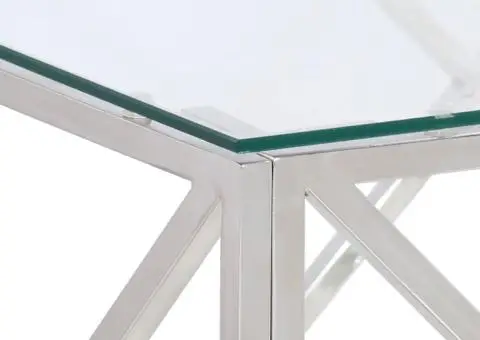 Măsuță de cafea, argintiu, oțel inoxidabil și sticlă securizată - 5/5