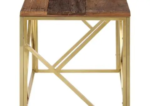 Măsuță de cafea, oțel inoxidabil auriu și traverse lemn masiv - 4/5