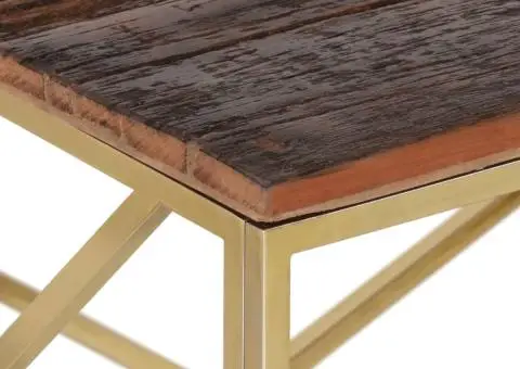 Măsuță de cafea, oțel inoxidabil auriu și traverse lemn masiv - 5/5