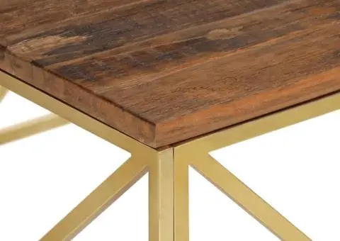 Măsuță de cafea, oțel inoxidabil auriu și traverse lemn masiv - 5/5