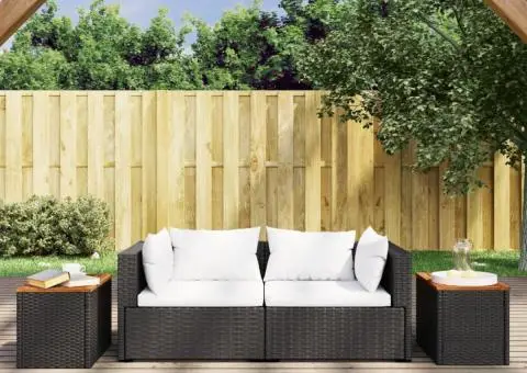 Mese laterale de grădină 2 buc. negru 55x34x37cm lemn/poliratan - 3/5