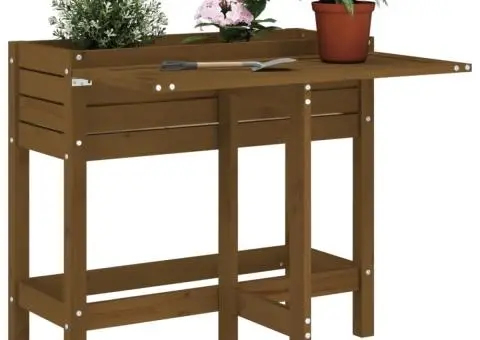 Jardinieră de grădină cu blat pliabil maro miere lemn masiv pin - 1/5