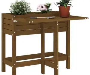 vidaXL Jardinieră de grădină cu blat pliabil maro miere lemn masiv pin