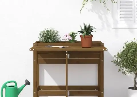 Jardinieră de grădină cu blat pliabil maro miere lemn masiv pin - 3/5