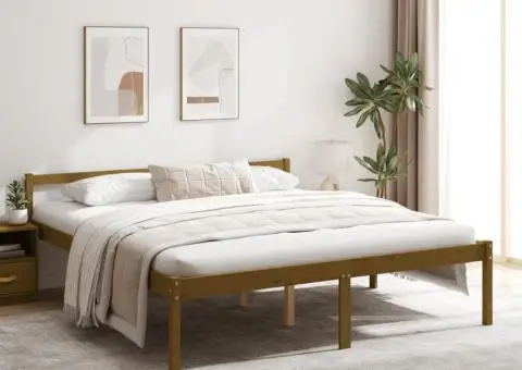 Pat pentru seniori, maro miere, 200x200 cm, lemn masiv de pin - 1/5