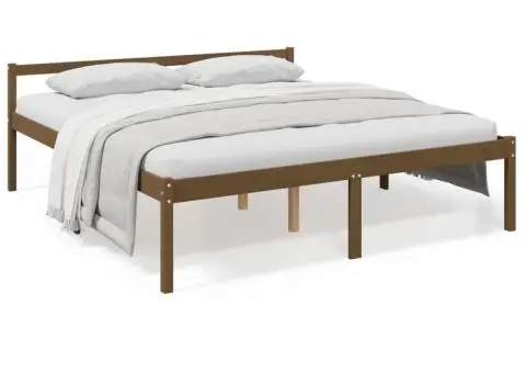 Pat pentru seniori, maro miere, 200x200 cm, lemn masiv de pin - 2/5