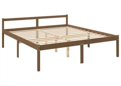 Pat pentru seniori, maro miere, 200x200 cm, lemn masiv de pin - 3/5