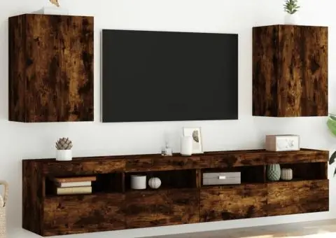 Comodă TV de perete 2 buc., stejar fumuriu, 40,5x30x60 cm, lemn - 1/5