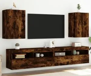vidaXL Comodă TV de perete 2 buc., stejar fumuriu, 40,5x30x60 cm, lemn