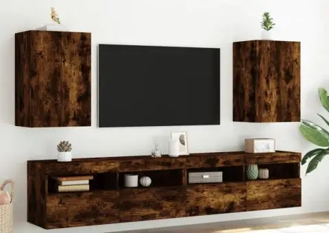 Comodă TV de perete 2 buc., stejar fumuriu, 40,5x30x60 cm, lemn - 3/5