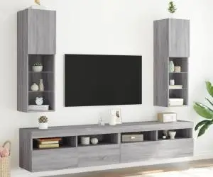 vidaXL Comode TV cu lumini LED, 2 buc., gri sonoma, 30,5x30x102 cm