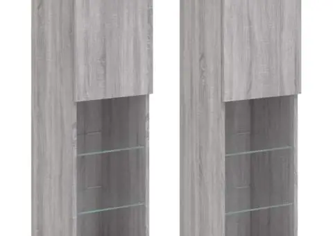 Comode TV cu lumini LED, 2 buc., gri sonoma, 30,5x30x102 cm - 2/5