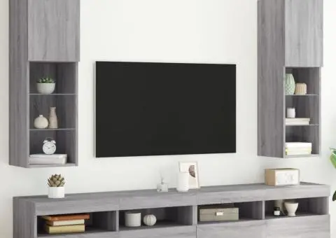 Comode TV cu lumini LED, 2 buc., gri sonoma, 30,5x30x102 cm - 3/5