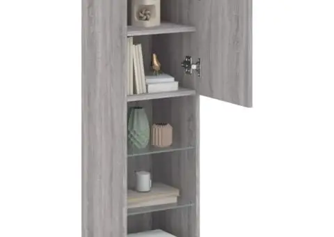 Comode TV cu lumini LED, 2 buc., gri sonoma, 30,5x30x102 cm - 5/5