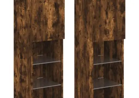 Comode TV cu lumini LED, 2 buc., stejar fumuriu, 30,5x30x102 cm - 2/5