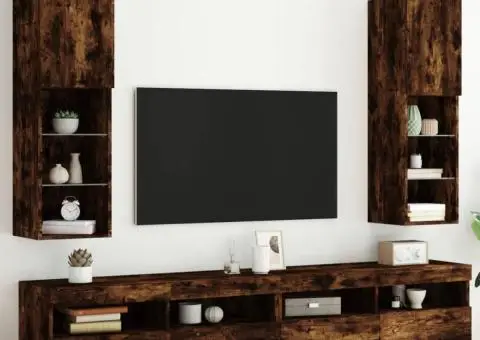 Comode TV cu lumini LED, 2 buc., stejar fumuriu, 30,5x30x102 cm - 3/5