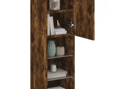 Comode TV cu lumini LED, 2 buc., stejar fumuriu, 30,5x30x102 cm - 5/5