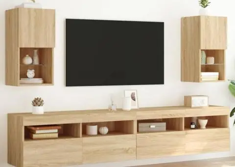 Comode TV cu lumini LED, 2 buc., stejar sonoma, 30,5x30x60 cm - 1/5