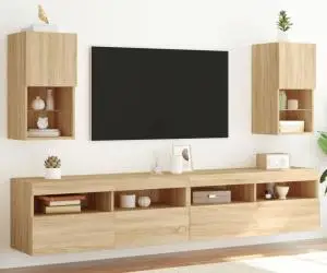 vidaXL Comode TV cu lumini LED, 2 buc., stejar sonoma, 30,5x30x60 cm