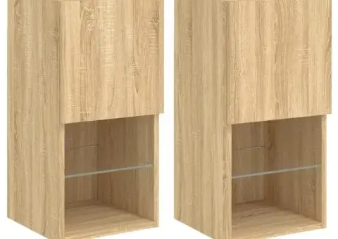 Comode TV cu lumini LED, 2 buc., stejar sonoma, 30,5x30x60 cm - 2/5