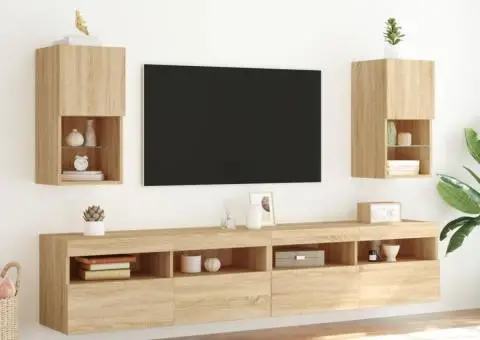 Comode TV cu lumini LED, 2 buc., stejar sonoma, 30,5x30x60 cm - 3/5