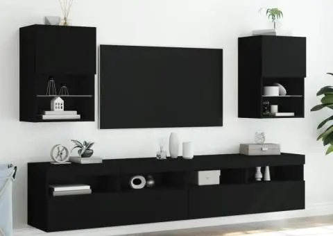 Comode TV cu lumini LED, 2 buc., negru, 40,5x30x60 cm - 1/5