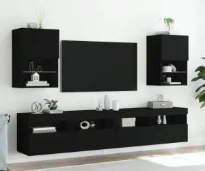 vidaXL Comode TV cu lumini LED, 2 buc., negru, 40,5x30x60 cm