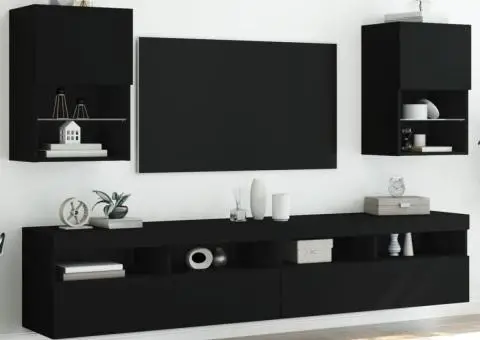 Comode TV cu lumini LED, 2 buc., negru, 40,5x30x60 cm - 3/5