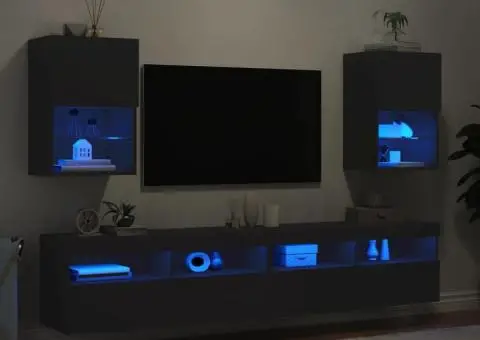 Comode TV cu lumini LED, 2 buc., negru, 40,5x30x60 cm - 4/5