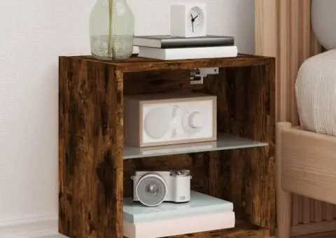 Noptiere cu lumini LED, stejar fumuriu - 1/5