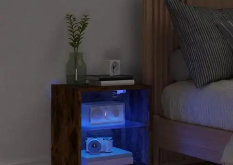 Noptiere cu lumini LED, stejar fumuriu - 3/5