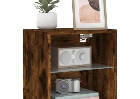 Noptiere cu lumini LED, stejar fumuriu - 5/5