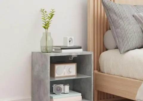 Noptieră cu lumini LED montată pe perete, gri beton - 4/5