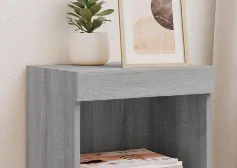 Noptiere cu lumini LED montate pe perete, 2 buc.,stejar fumuriu - 1/5