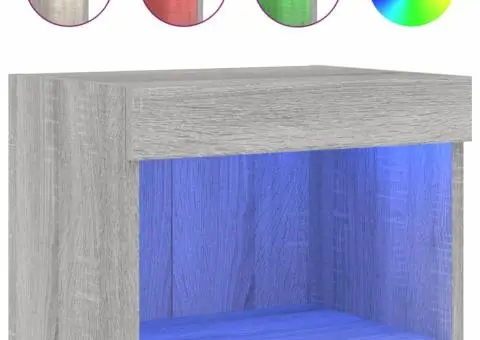 Noptiere cu lumini LED montate pe perete, 2 buc.,stejar fumuriu - 2/5