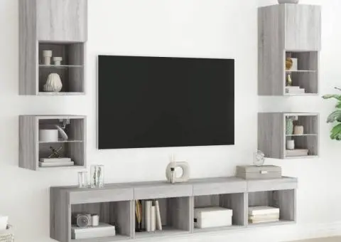 Noptiere cu lumini LED montate pe perete, 2 buc.,stejar fumuriu - 4/5