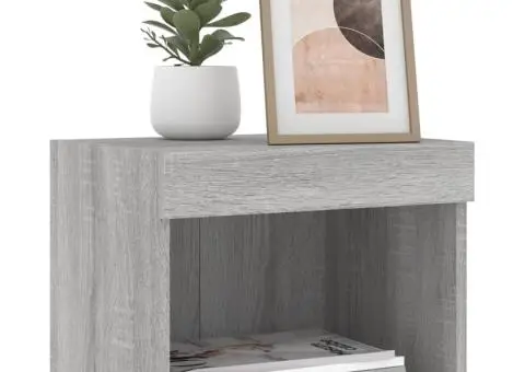 Noptiere cu lumini LED montate pe perete, 2 buc.,stejar fumuriu - 5/5