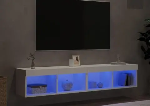 Comode TV cu lumini LED, 2 buc., alb, 60x30x30 cm - 4/5