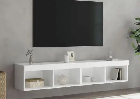 Comode TV cu lumini LED, 2 buc., alb, 60x30x30 cm - 5/5