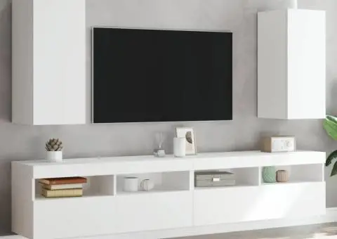 Comode TV de perete cu lumini LED, 2 buc., alb, 30,5x35x70 cm - 1/5