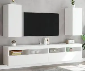 vidaXL Comode TV de perete cu lumini LED, 2 buc., alb, 30,5x35x70 cm