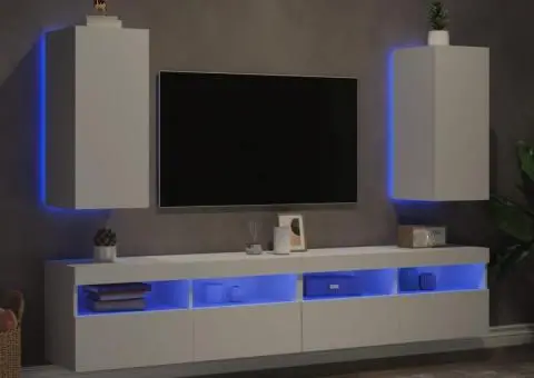 Comode TV de perete cu lumini LED, 2 buc., alb, 30,5x35x70 cm - 3/5