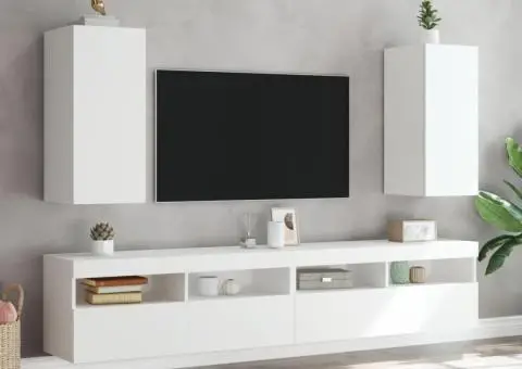 Comode TV de perete cu lumini LED, 2 buc., alb, 30,5x35x70 cm - 4/5