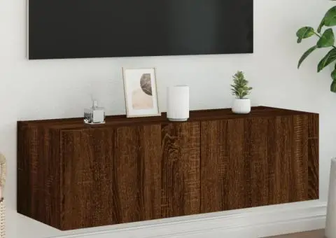 Comodă TV de perete cu lumini LED, stejar maro, 100x35x31 cm - 1/5