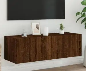 vidaXL Comodă TV de perete cu lumini LED, stejar maro, 100x35x31 cm
