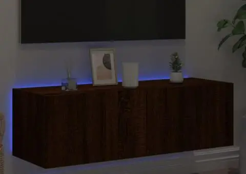 Comodă TV de perete cu lumini LED, stejar maro, 100x35x31 cm - 4/5