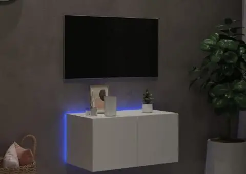 Comodă TV de perete cu lumini LED, alb, 60x35x31 cm - 3/5