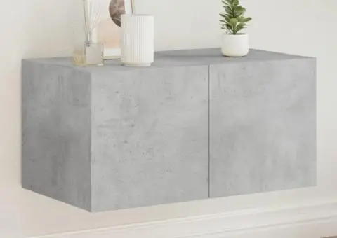 Comodă TV de perete cu lumini LED, gri beton, 60x35x31 cm - 1/5
