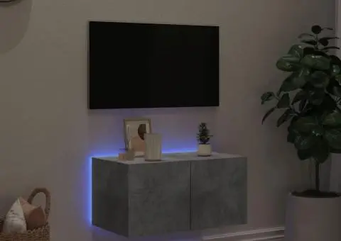 Comodă TV de perete cu lumini LED, gri beton, 60x35x31 cm - 3/5