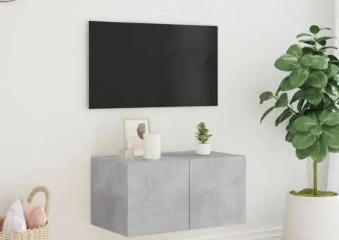Comodă TV de perete cu lumini LED, gri beton, 60x35x31 cm - 4/5